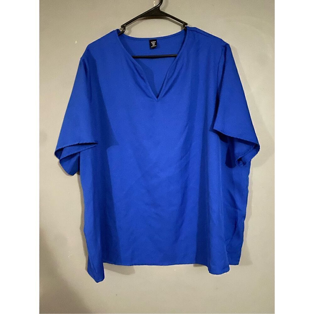 Shein Curve Blue Split V Neck Short Sleeve Top Size 4XL NWOT